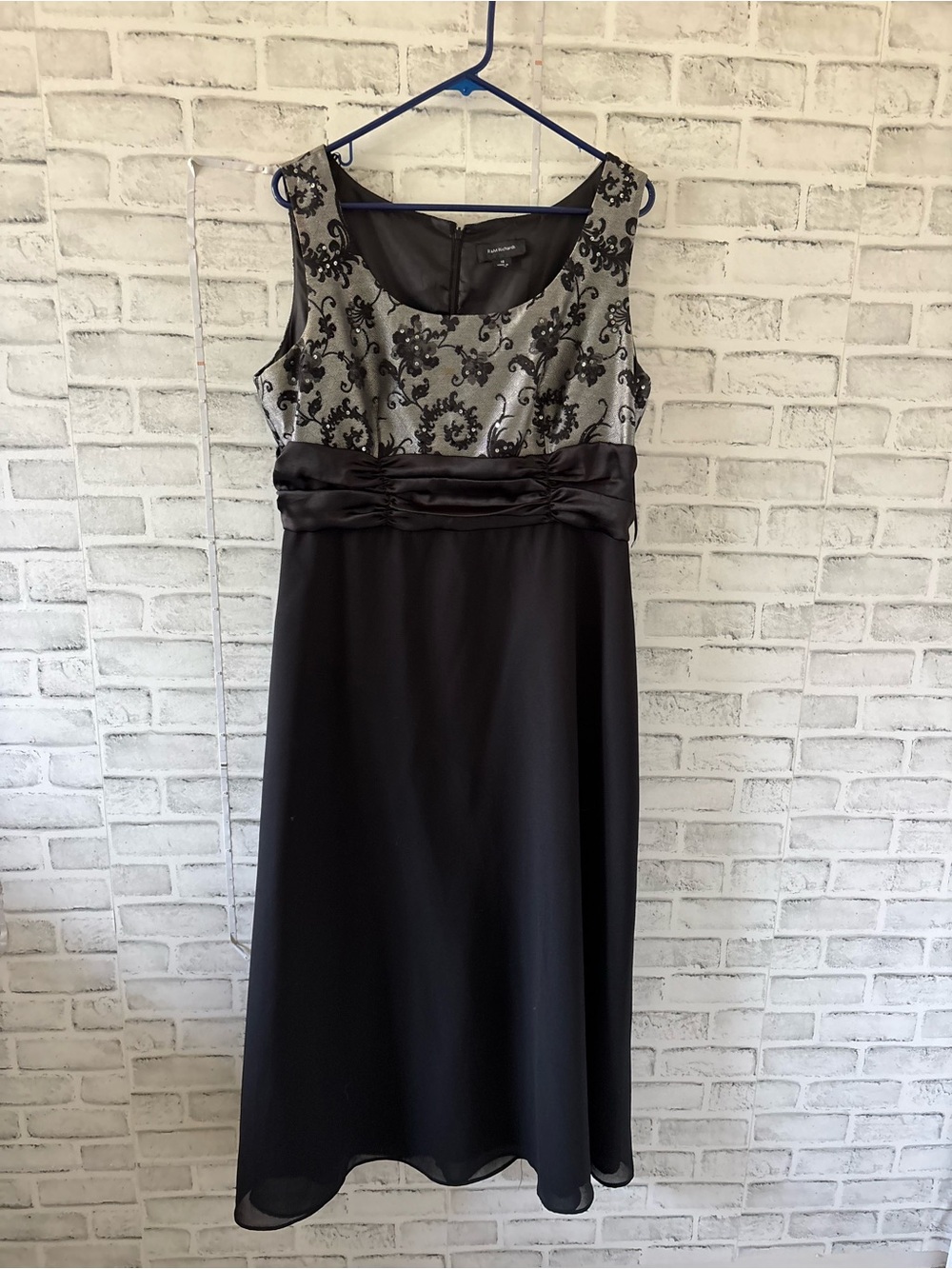 R&M Richards Black and Silver Embroidered Midi Dress with jacket
